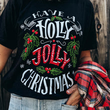 Load image into Gallery viewer, Chalkboard Holly Jolly Christmas Vintage Black Tee
