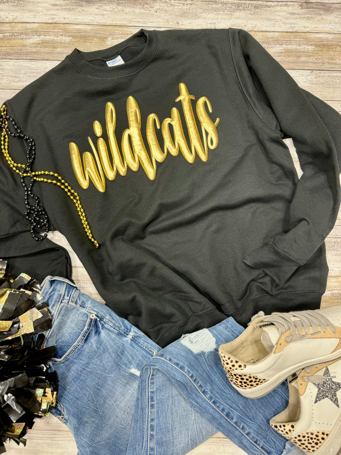 WILDCATS Metallic Gold Puff Black Sweatshirt