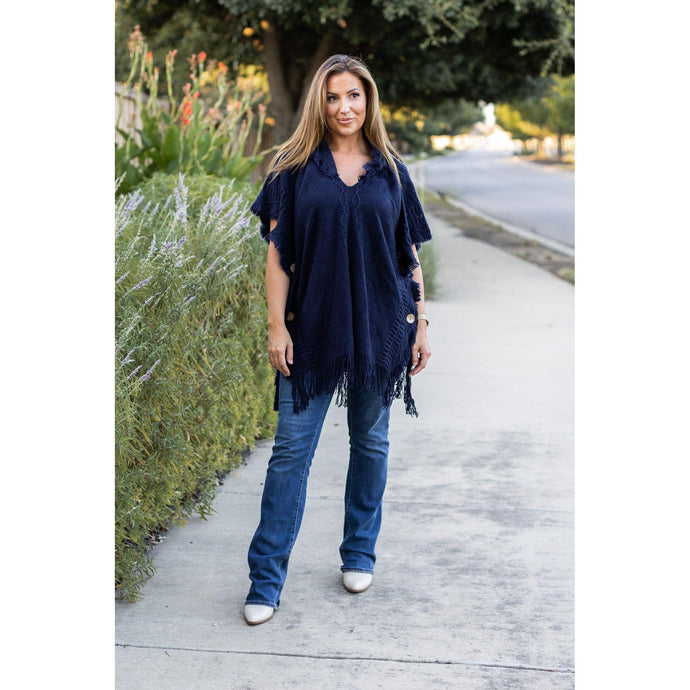 *Ready to Ship | The Alyssa Navy Solid One Size Poncho