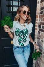 Load image into Gallery viewer, Shamrock Green Glitter Bow Vintage Natural Tee
