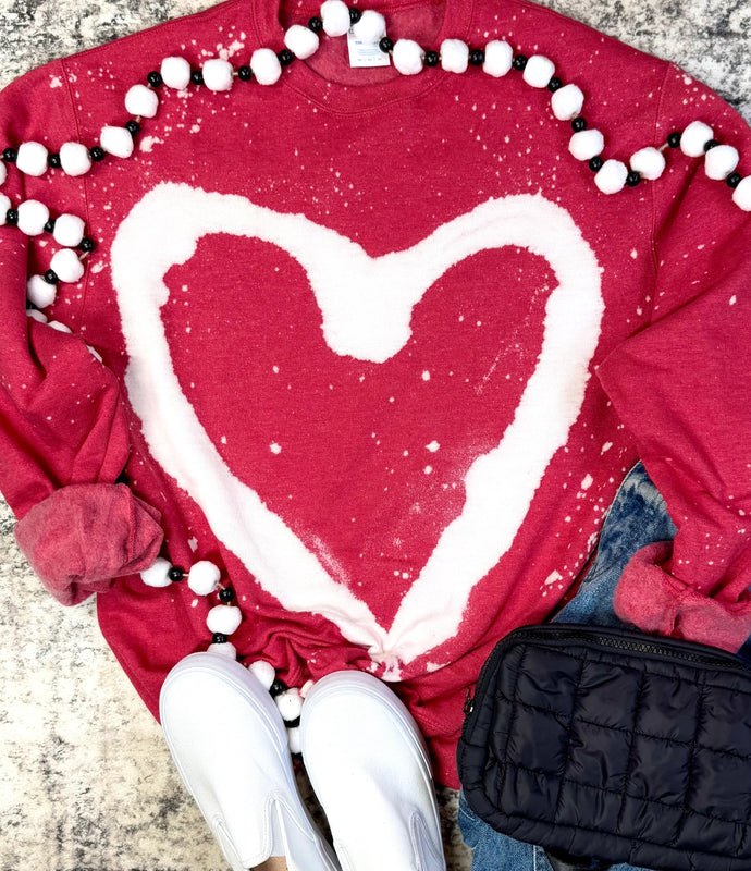 Graffiti Heart Bleached Heather Red Sweatshirt