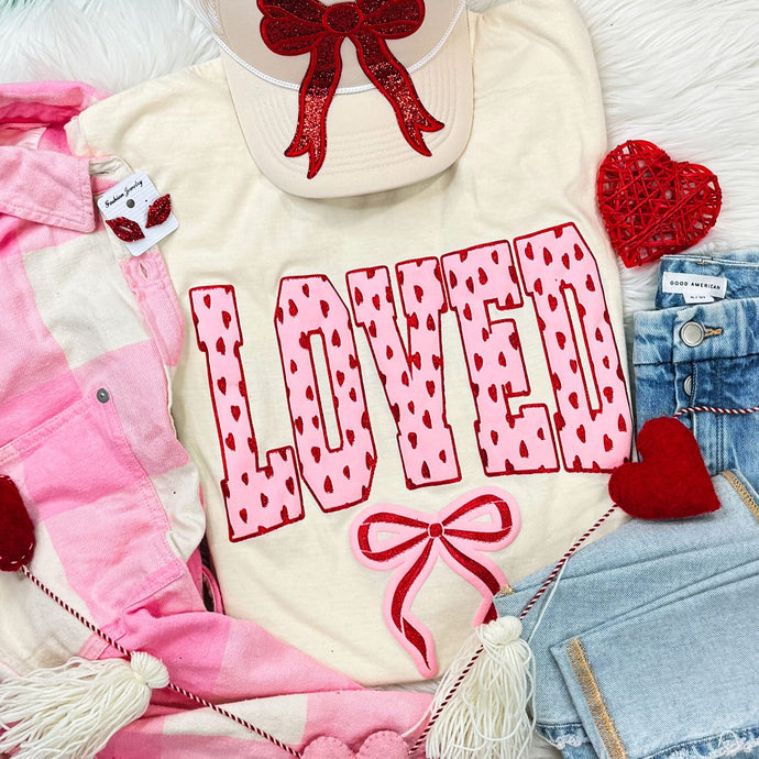 Loved Heart Pink Puff & Glitter Ivory Tee