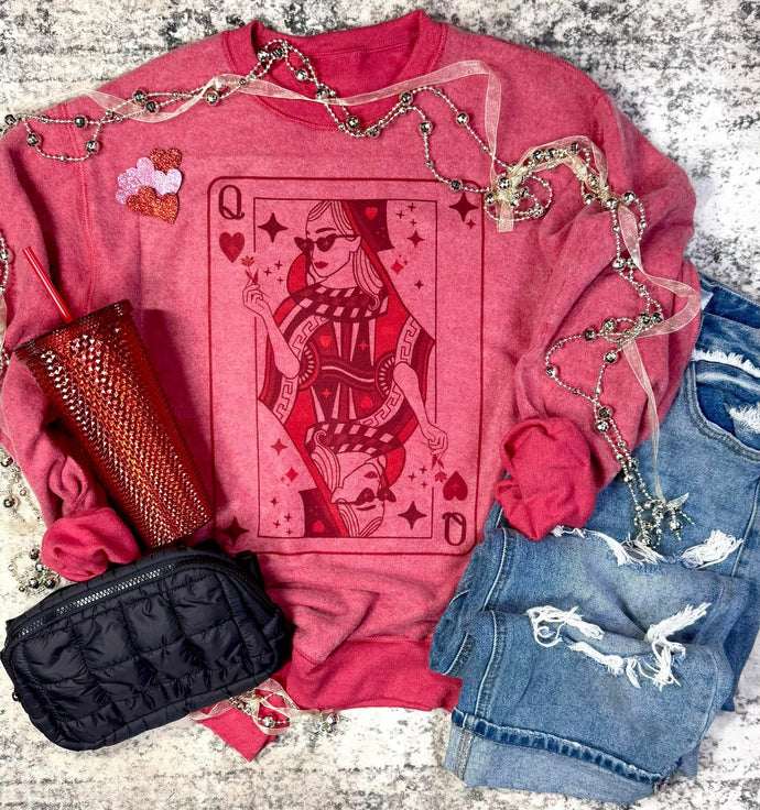 Queen of Hearts Inside Out Heather Red Sweatshirt