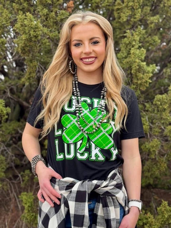 Lucky Repeat Green & White Vintage Black Tee