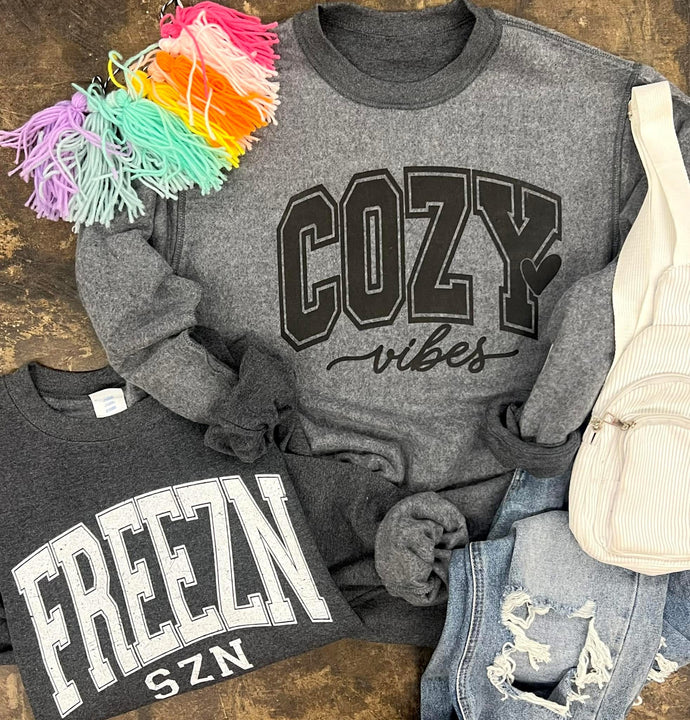 Freezn Szn Cozy Vibes Reversible Grey Sweatshirt