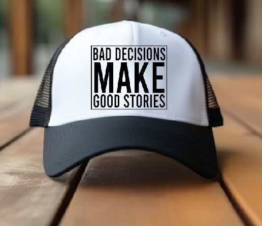 Good Stories DTF Printed Black & White Trucker Hat