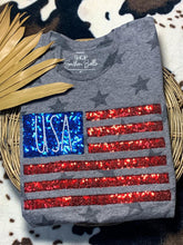 Load image into Gallery viewer, USA Embroidered Sequin Flag Star Tee
