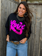 Load image into Gallery viewer, Love in Metallic Pink Puff Sweatshirt
