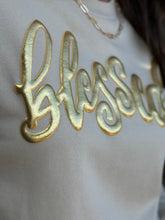 Load image into Gallery viewer, Blessed in Gold Metallic Puff Sweatshirt
