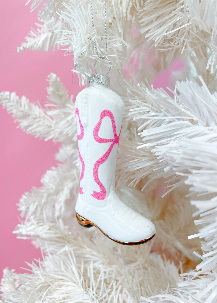 Pink & White Cowboy Boot Ornament