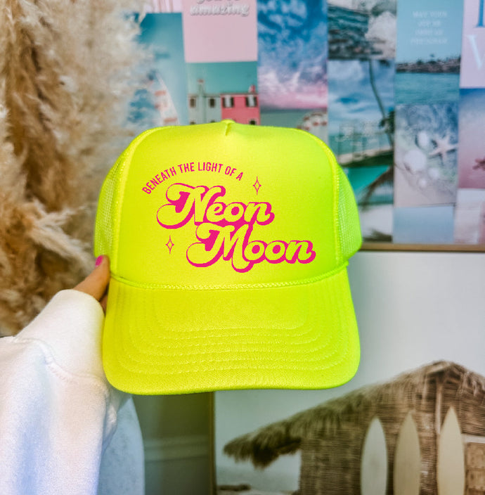 Neon Moon DTF Printed Neon Yellow Trucker Hat