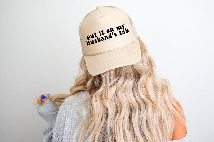 Husband's Tab DTF Printed Khaki Trucker Hat