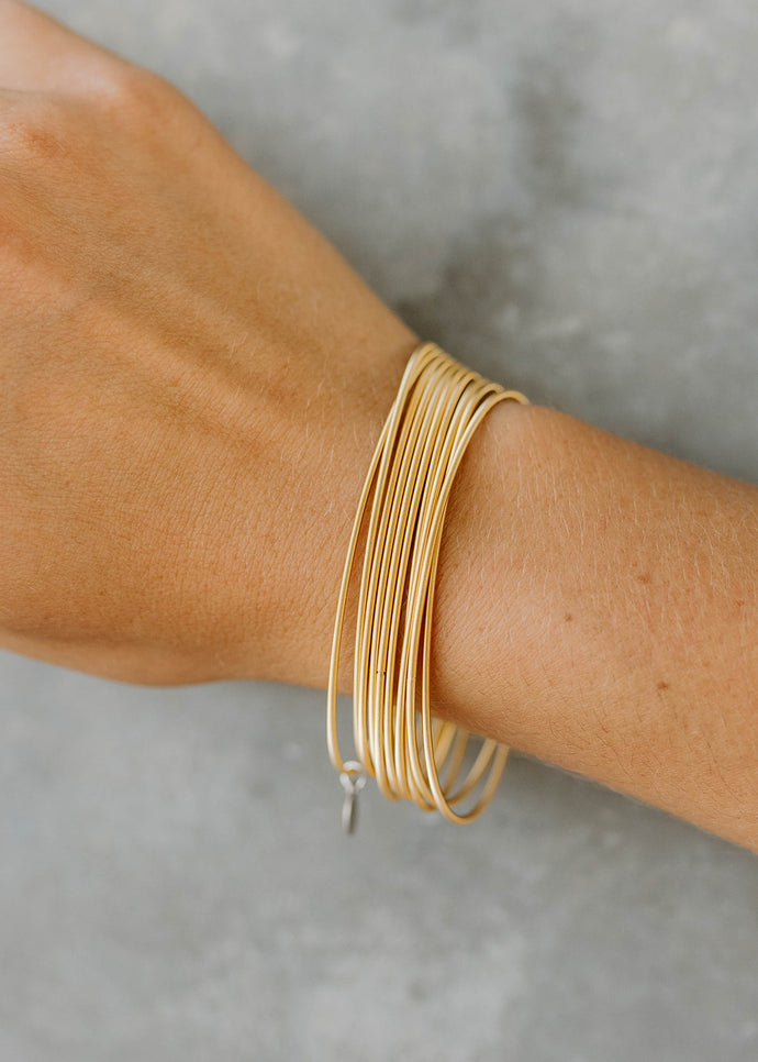 Dia Stainless Steel Spring Bangle Bracelets - Gold Set