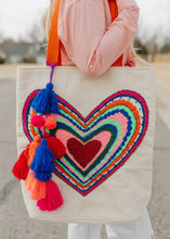 Load image into Gallery viewer, Colorful Heart Crush &amp; Tassel Tote
