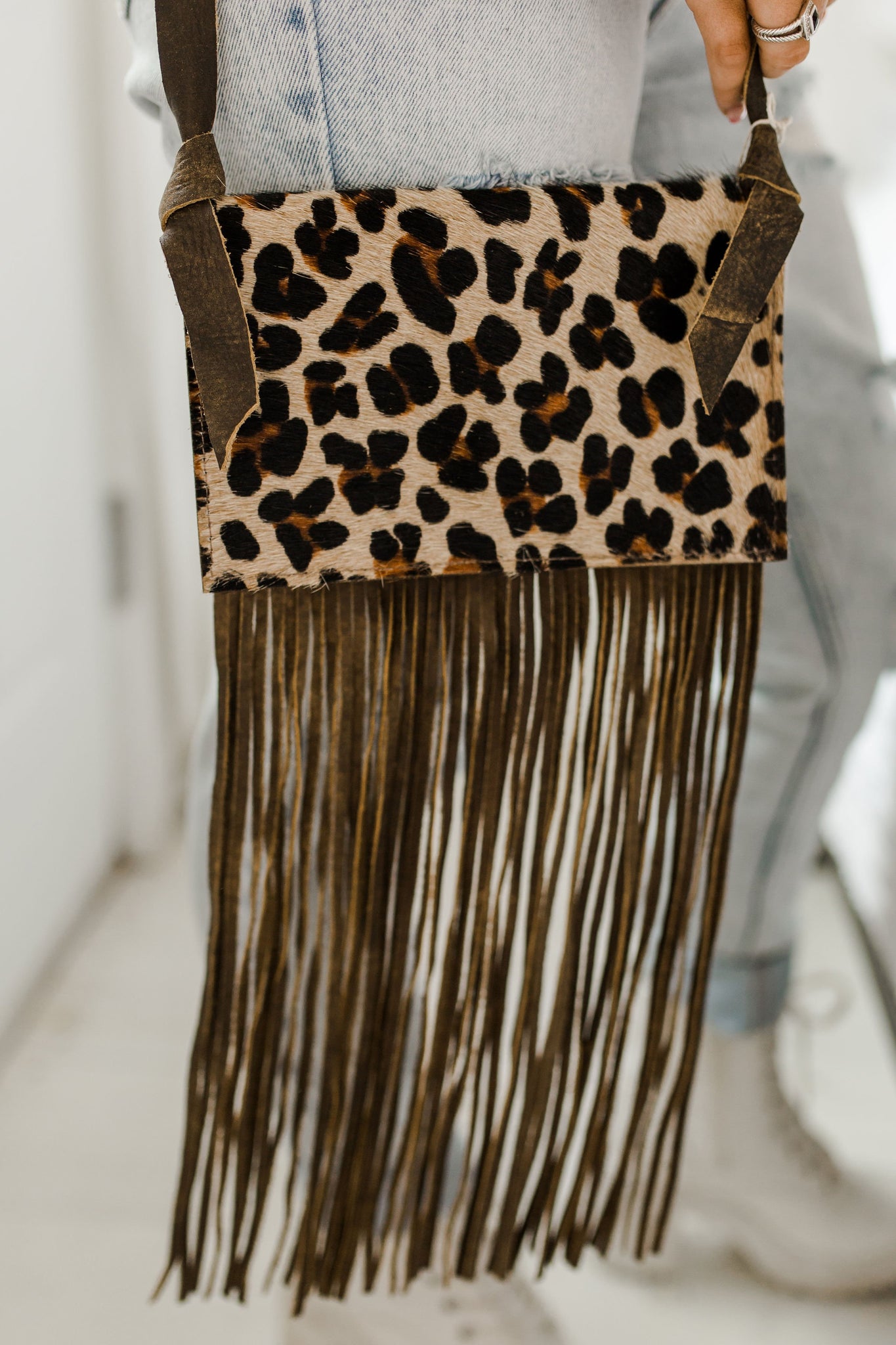 The Dolly Genuine leather fringe leopard crossbody